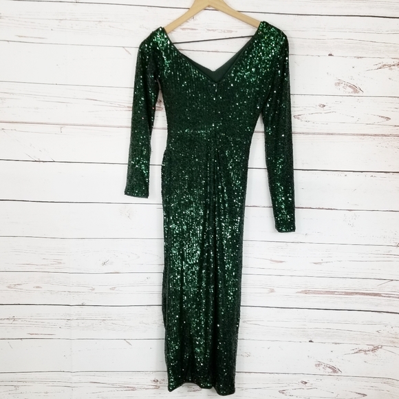 Self Portrait | Green Sequin Embellished Midi Dress - Picture 6 of 7